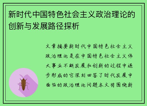 新时代中国特色社会主义政治理论的创新与发展路径探析